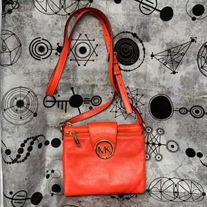 Michael Kors red leather crossbody bag 7.5” x 6.5”